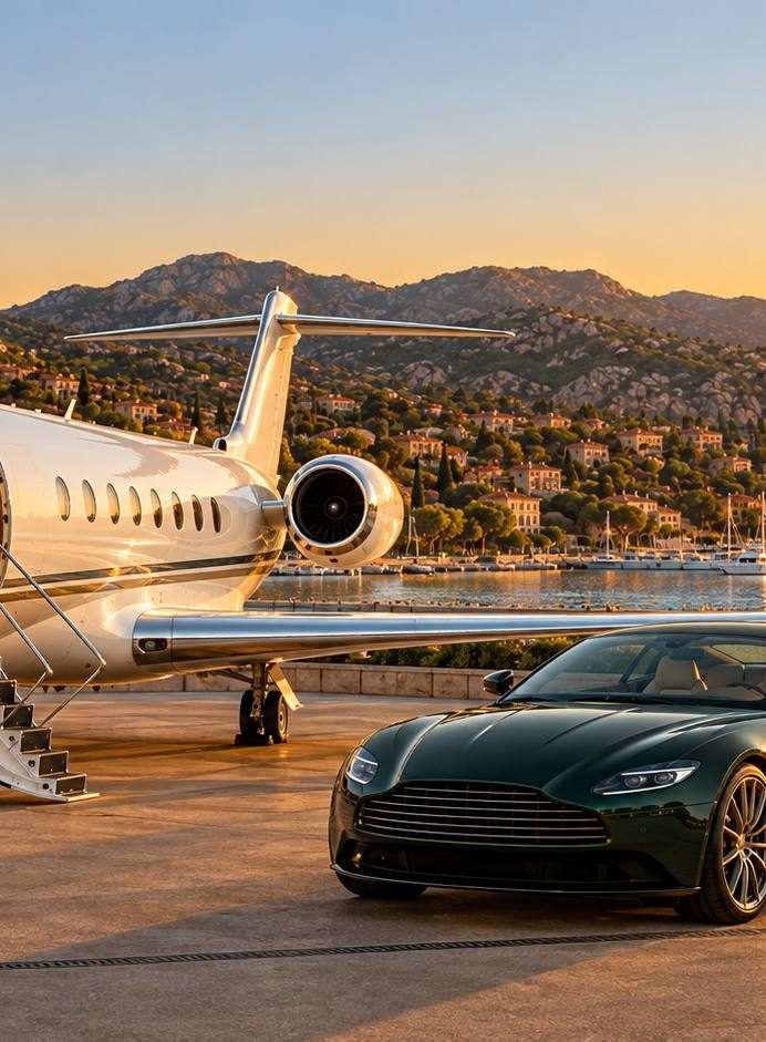 Jet privé sur le tarmac au bord de la Méditerranée